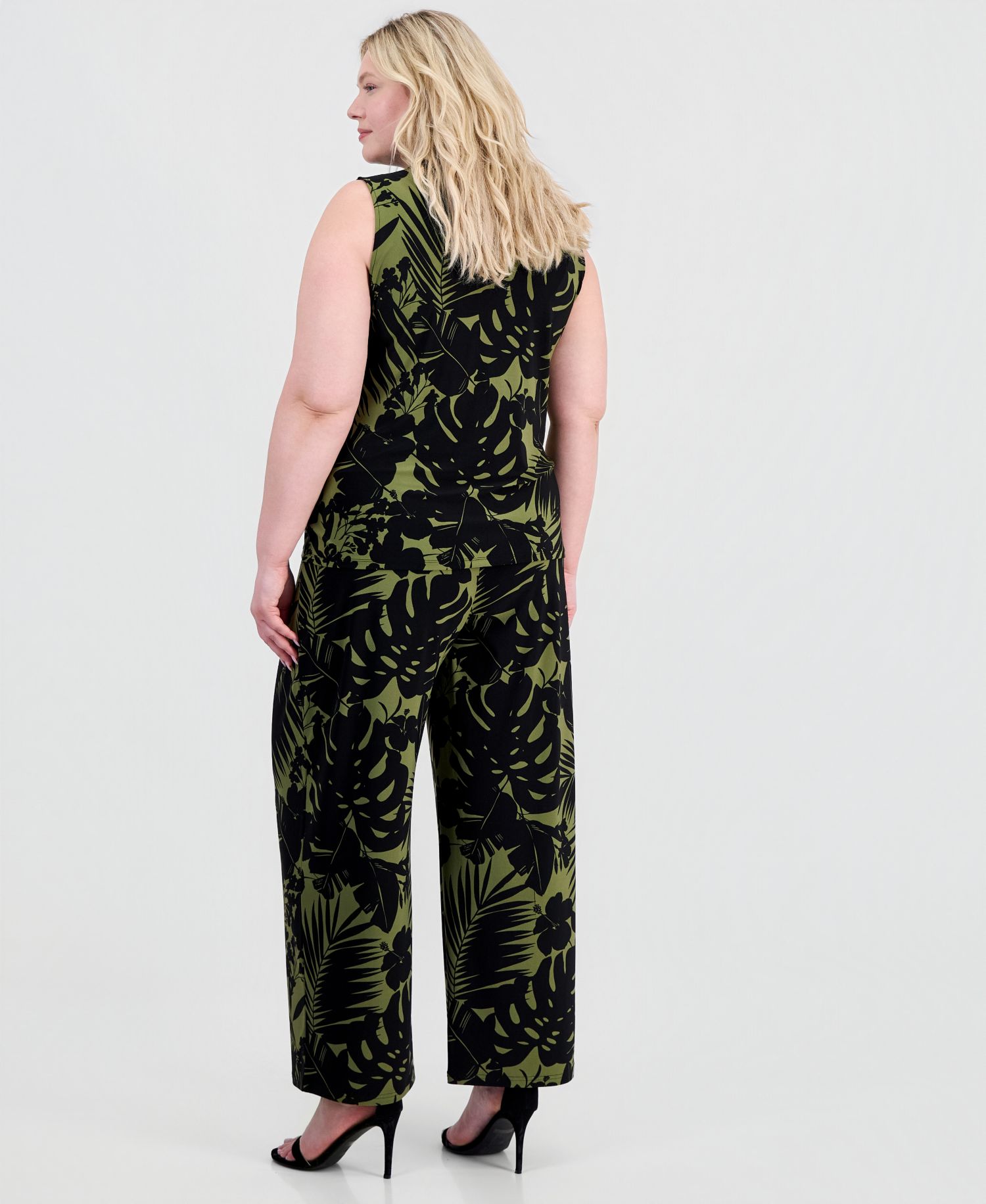Plus Size Printed Triple-Pleat V-Neck Top