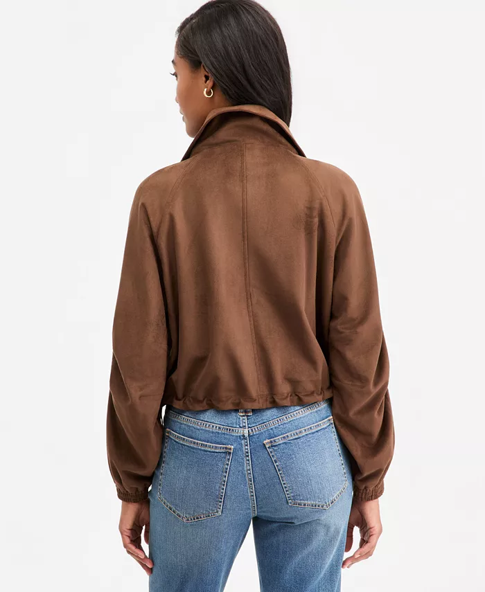 Women's Faux-Suede High Collar Utility Jacket - thumbnail 6