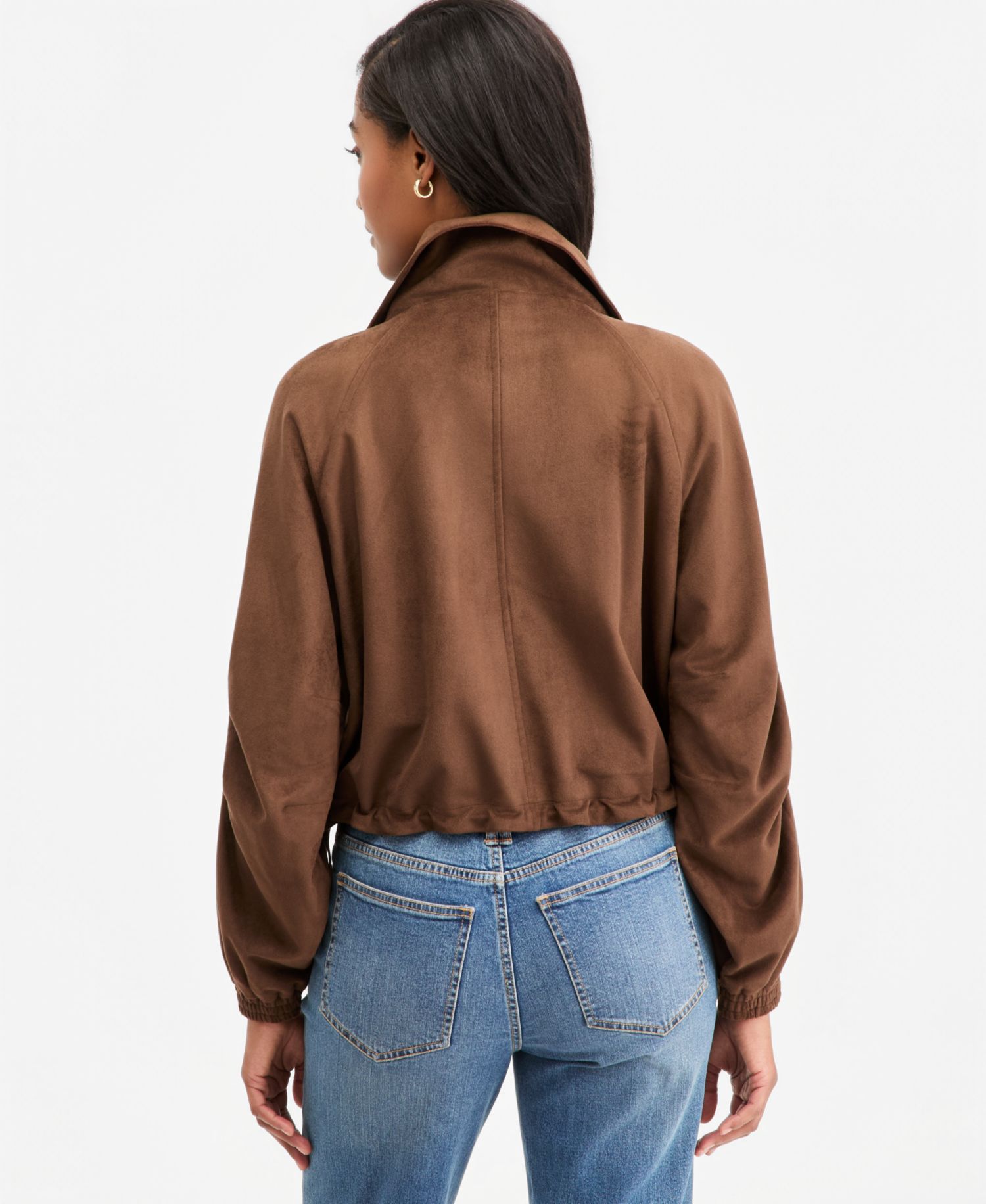 Women's Faux-Suede High Collar Utility Jacket
