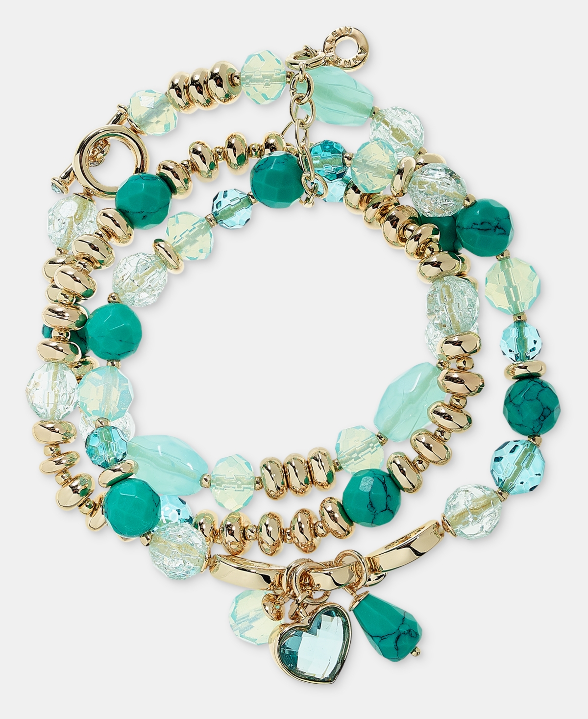Anne Klein Gold-Tone 3-Pc. Beaded Stone Charm Stretch Bracelet