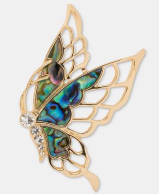 Gold-Tone Boxed Abalone Flying Butterfly Pin