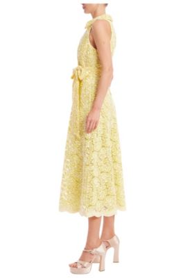 gold sequin a line dress Women's Lace Midi Length Dress in Yellow