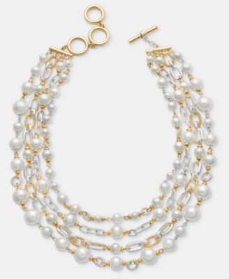 Imitation Pearl Layered Statement Necklace, 16" + 3" extender 