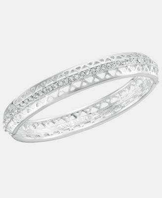 Silver-Tone Boxed Crystal Mesh Stone Open Hinge Bracelet