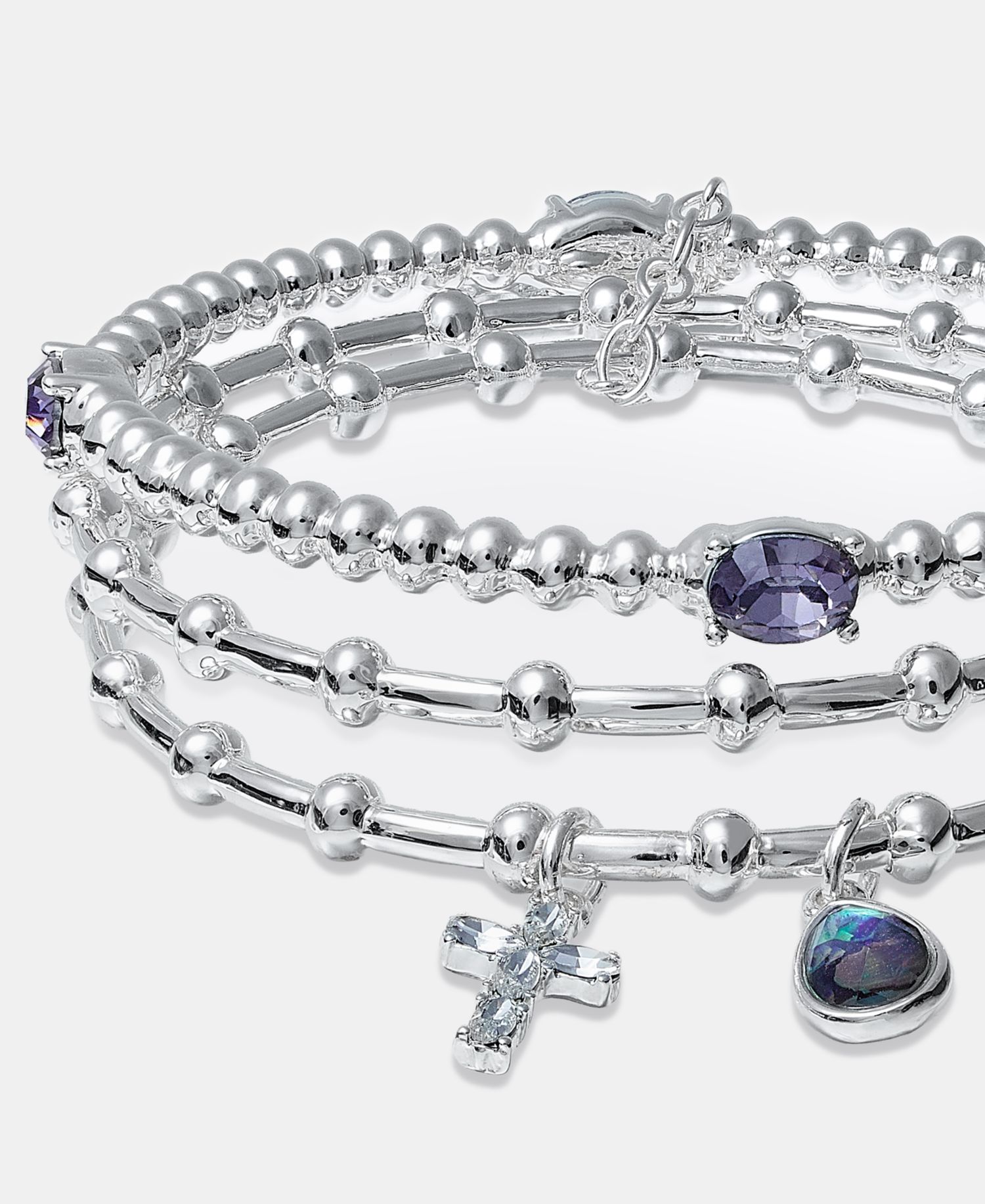 Cross Charm Stretch Bracelets, 3-Piece Set