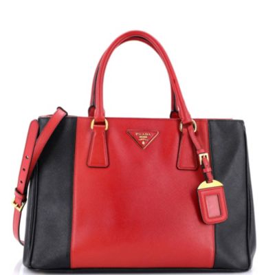 Medium Bicolor Double Zip Lux Tote Saffiano Leather