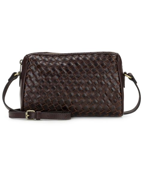Женская сумка Patricia Nash Romy Small Woven Leather Crossbody Handbag, цвет: Шоколадный