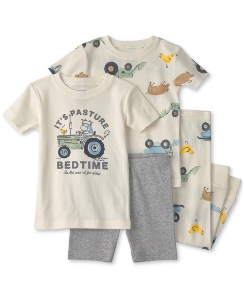 Carter's Toddler Boys' 2T-5T Farm Short-Sleeve Tops, Shorts and Pants Pajamas, 4-Piece Set