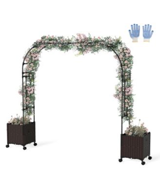 6.6 feet Garden Arch Trellis with Planter Boxes and Lockable Wheels