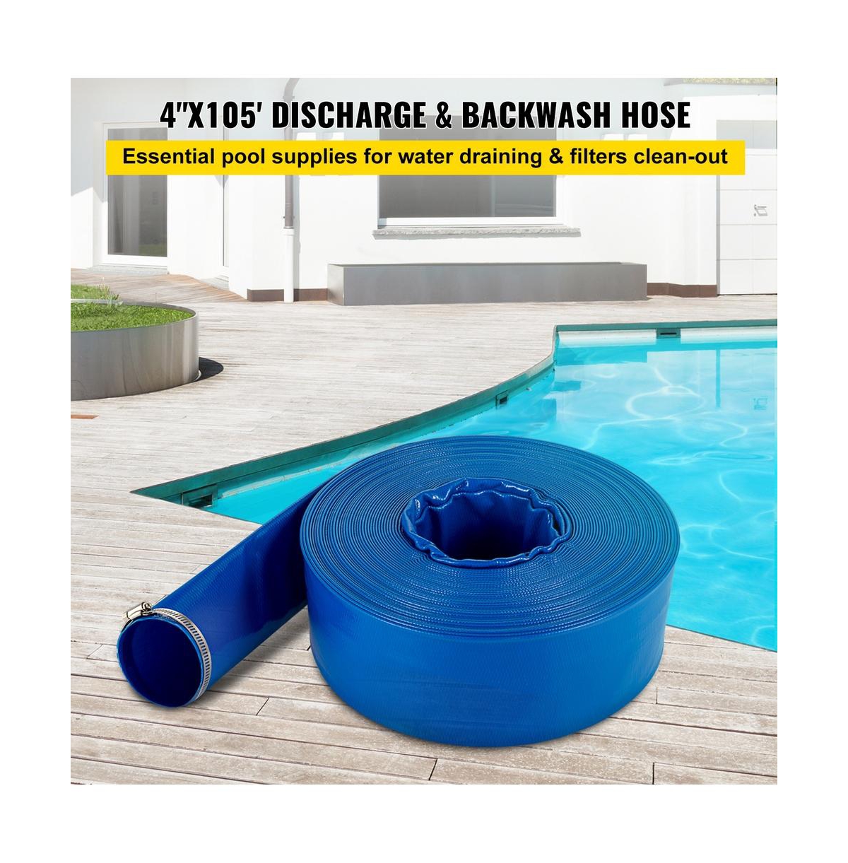 Sugift 4 inches x 105 feet Pvc Lay Flat Discharge Hose Heavy Duty Backwash Hose