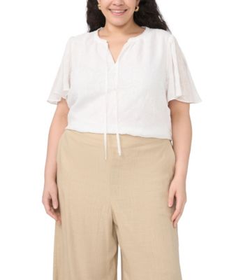 Plus Size Tie Neck Short-Sleeve Top