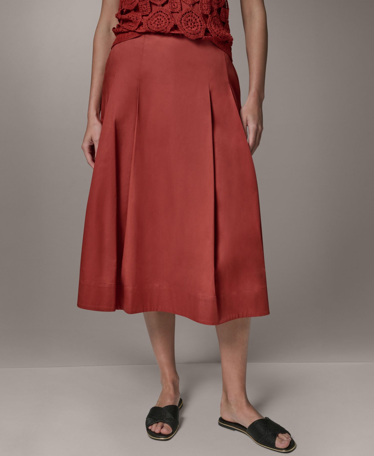 Women's Back Zipper Pleated Midi Skirt