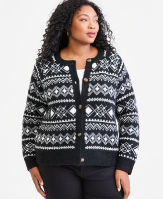 Plus Size Fair Isle Crewneck Cardigan, Macy's Exclusive