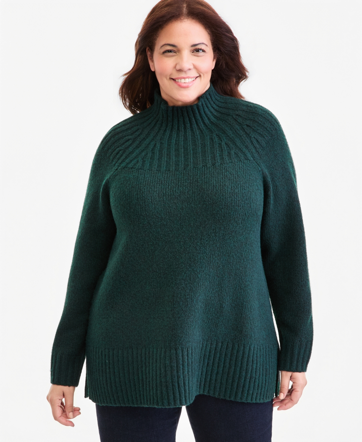 Style & Co Plus Size Funnel Mockneck Long-Sleeve Sweater, Macy's Exclusive - Nocturnal Green