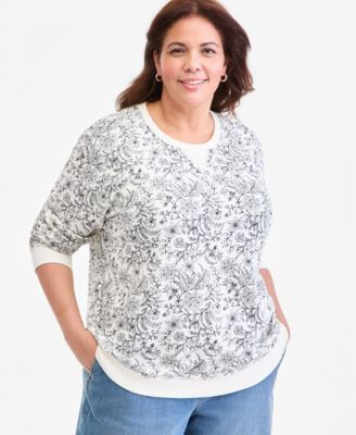 Plus Size Printed Fleece Crewneck Sweatshirt