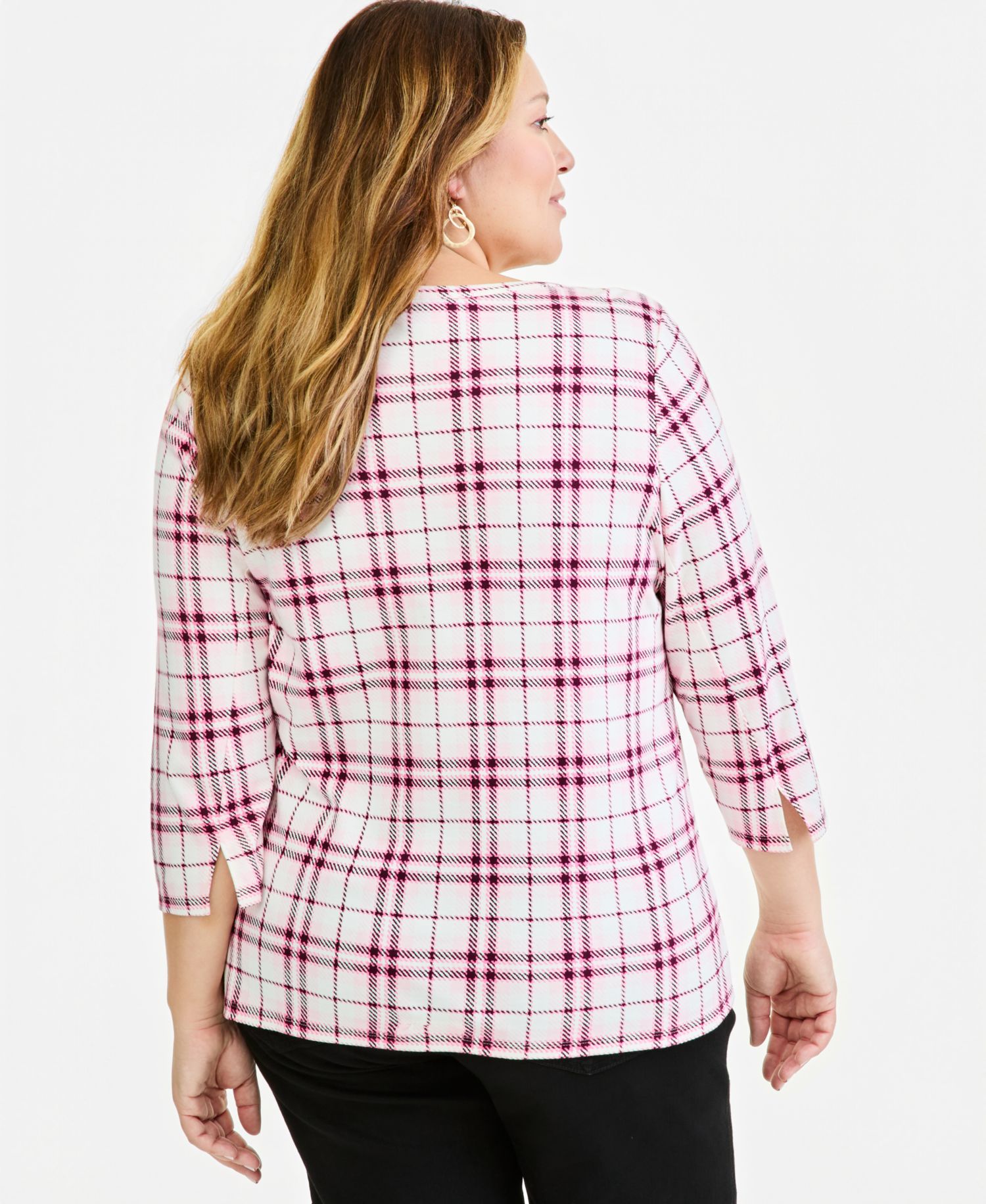 Petite Printed Pima Cotton 3/4-Sleeve Boatneck Top