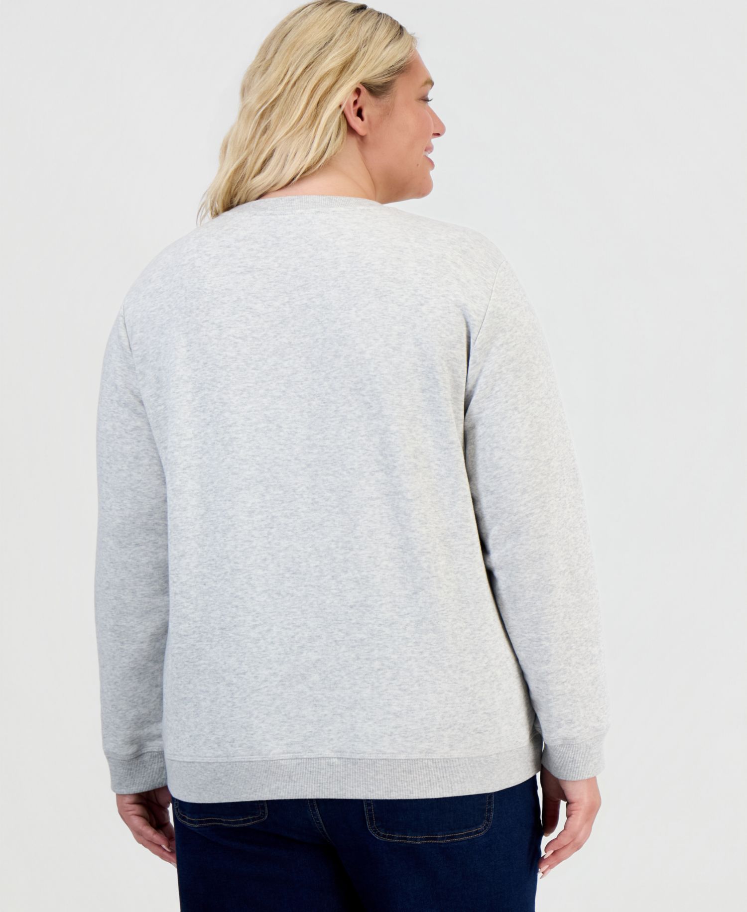Plus Size Printed Fleece Crewneck Sweatshirt