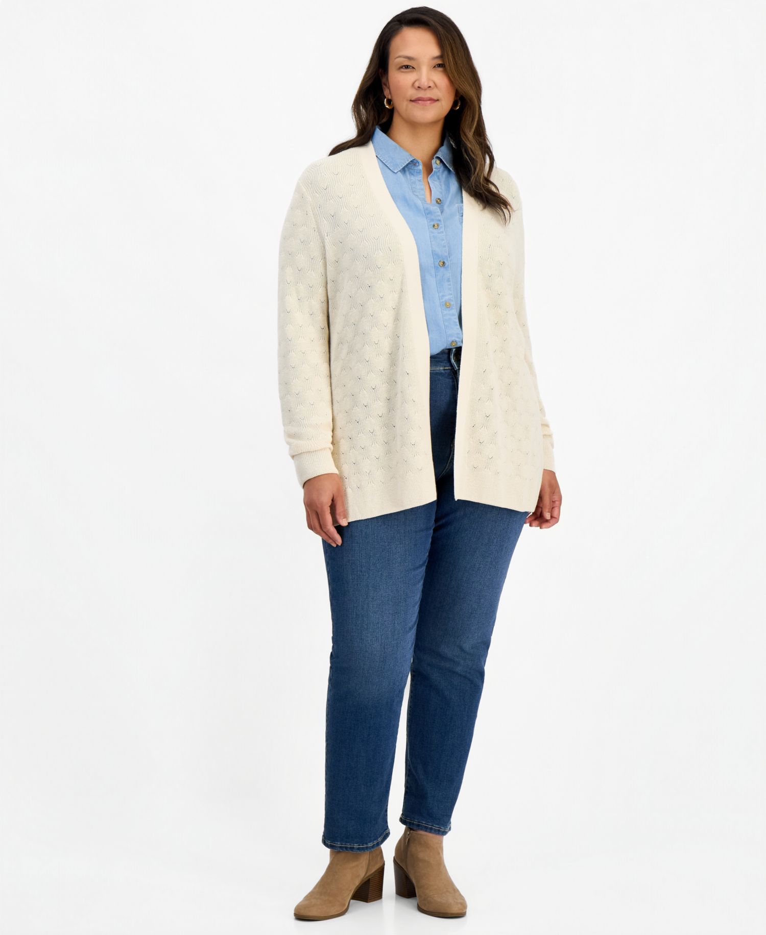 Plus Open Stitch Cardigan, Macy's Exclusive