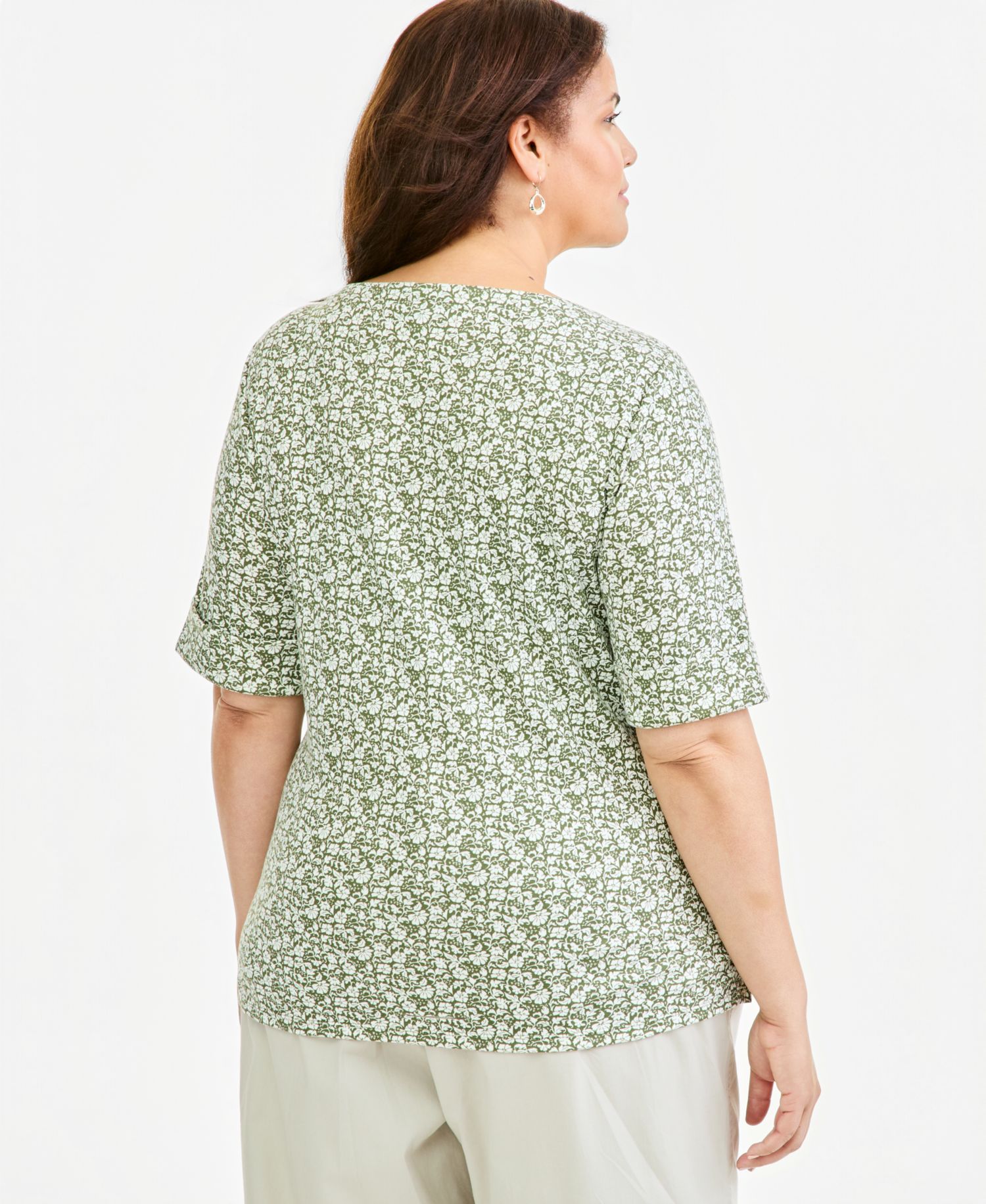 Petite Printed Boat-Neck Elbow Sleeve Top