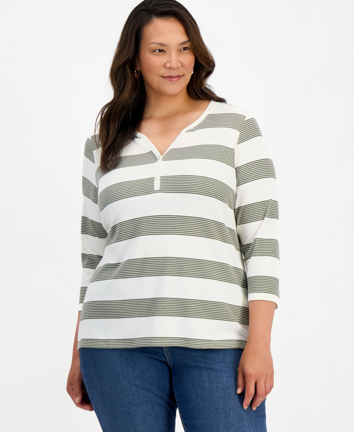 Style & Co Plus 3/4-Sleeve Henley Top, Macy's Exclusive