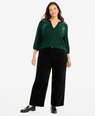 Plus Size Velvet High-Rise Wide-Leg Pants