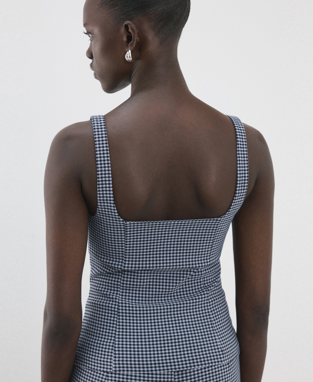 Mango Women's Gingham Check Print Fitted Top
