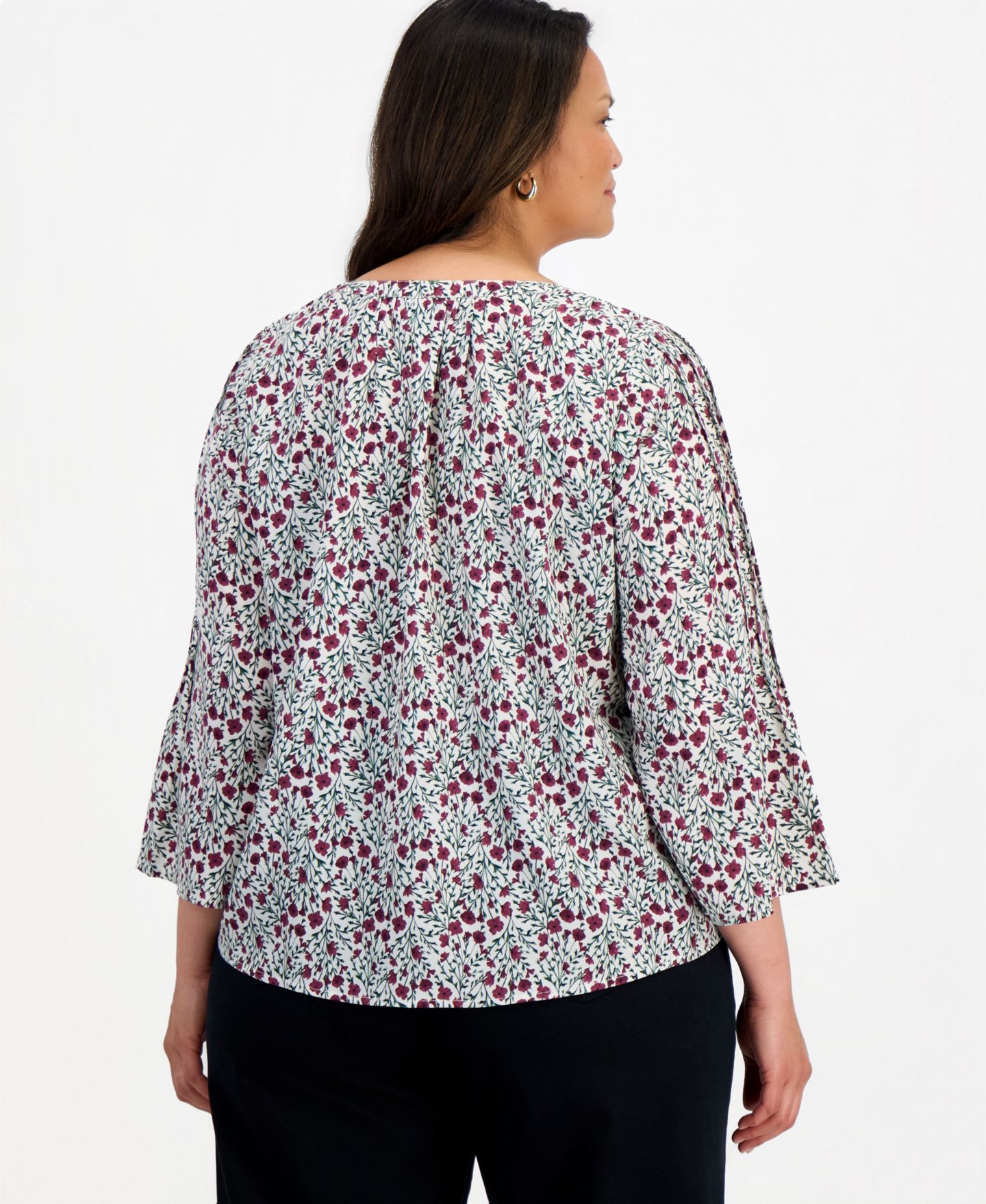 Женская блузка Style & Co Plus Printed Bell-Sleeve Pintuck, цвет: Кирпичный — фото 3