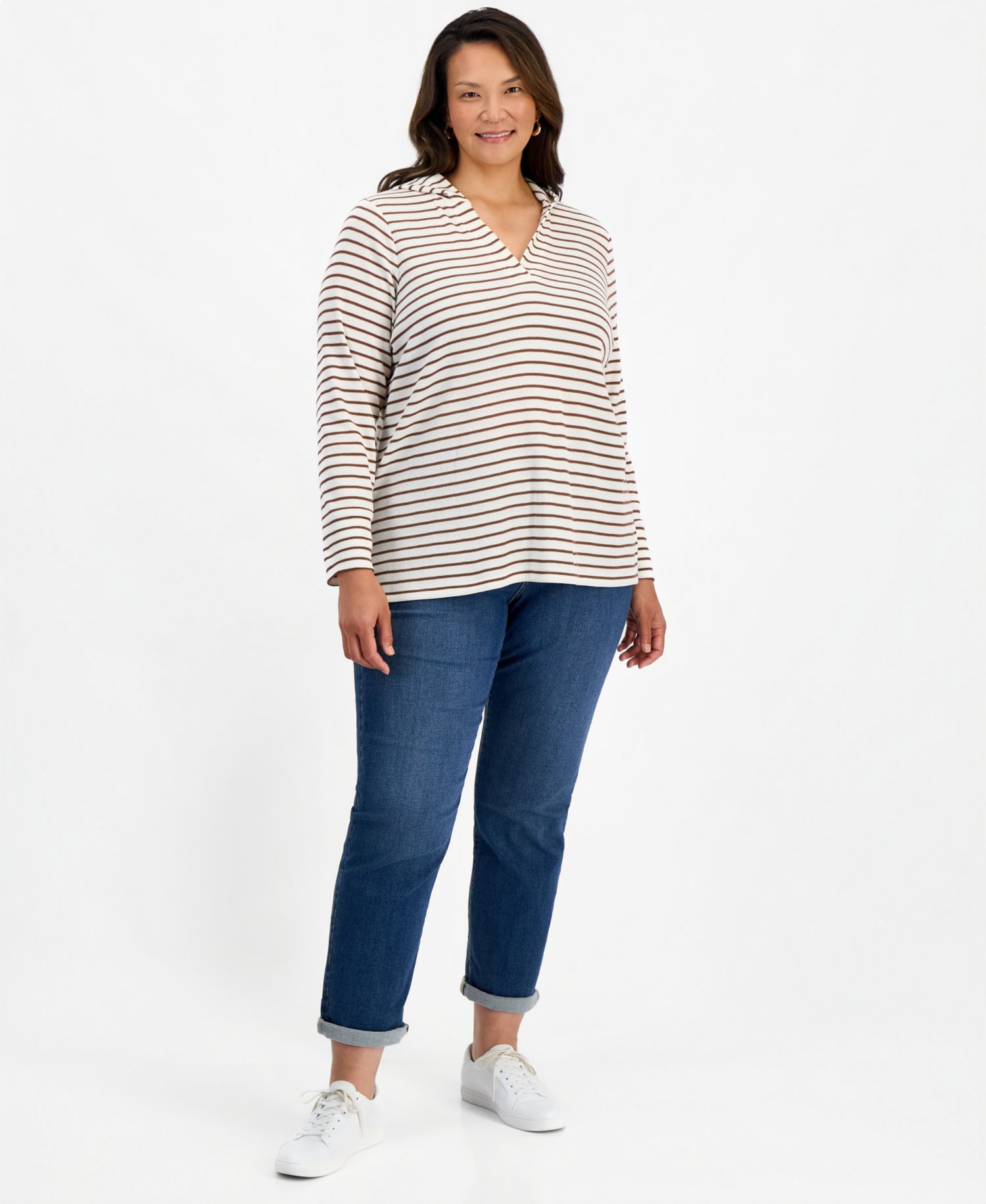 Plus Striped Waffle Hoodie