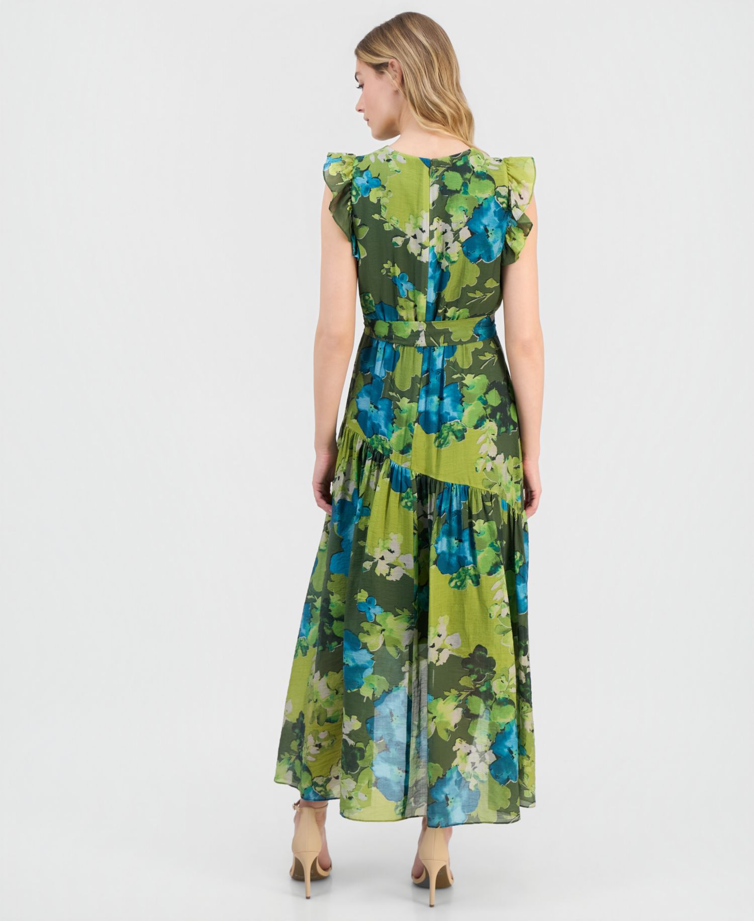 Women's Floral-Print Chiffon Tie-Waist Midi Dress