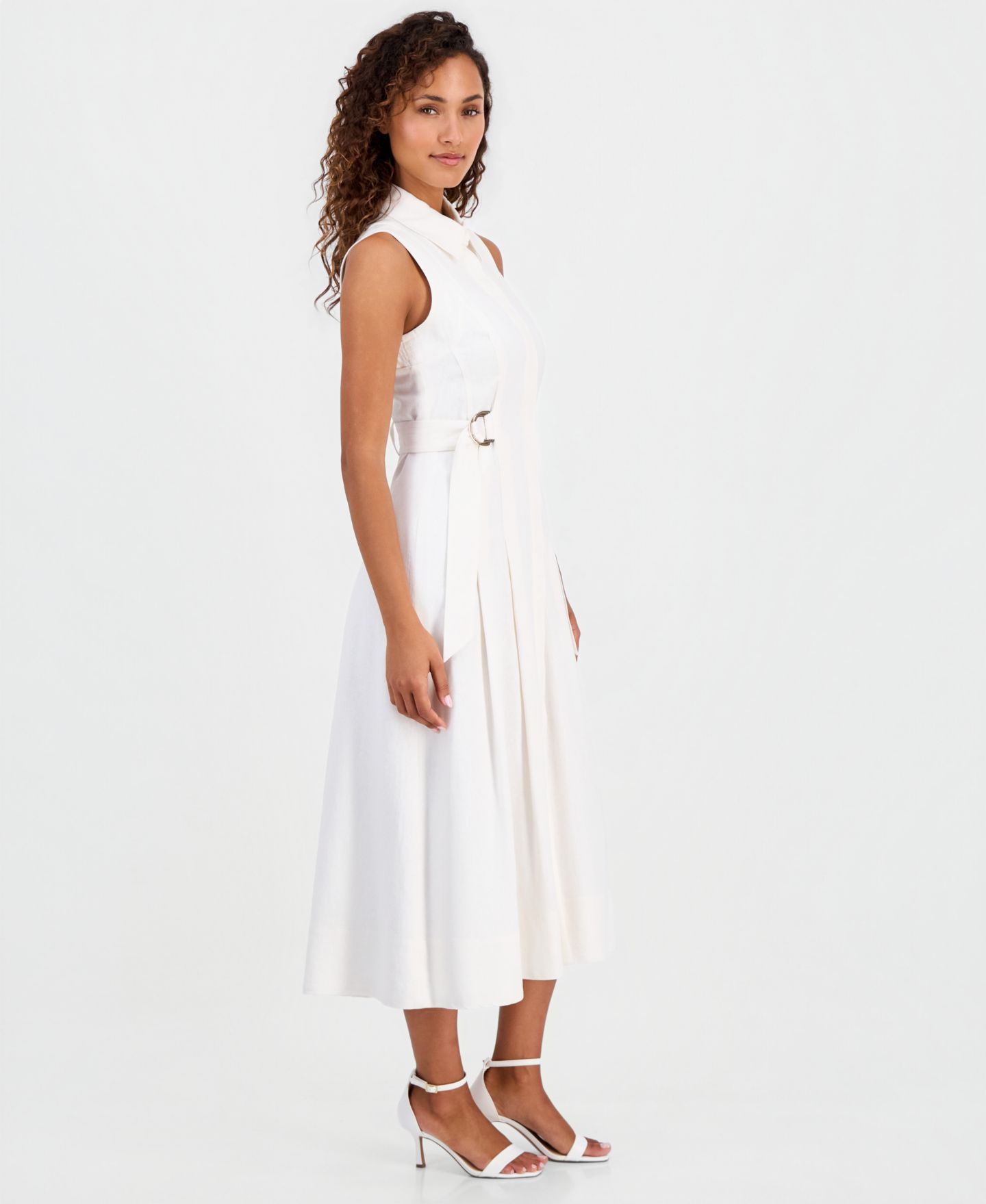 Женское платье Anne Klein Buckled-Waist Midi, цвет: Белый — фото 3