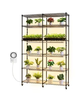 6 Tier Double Row Plant Shelf with Grow Light Tall Indoor