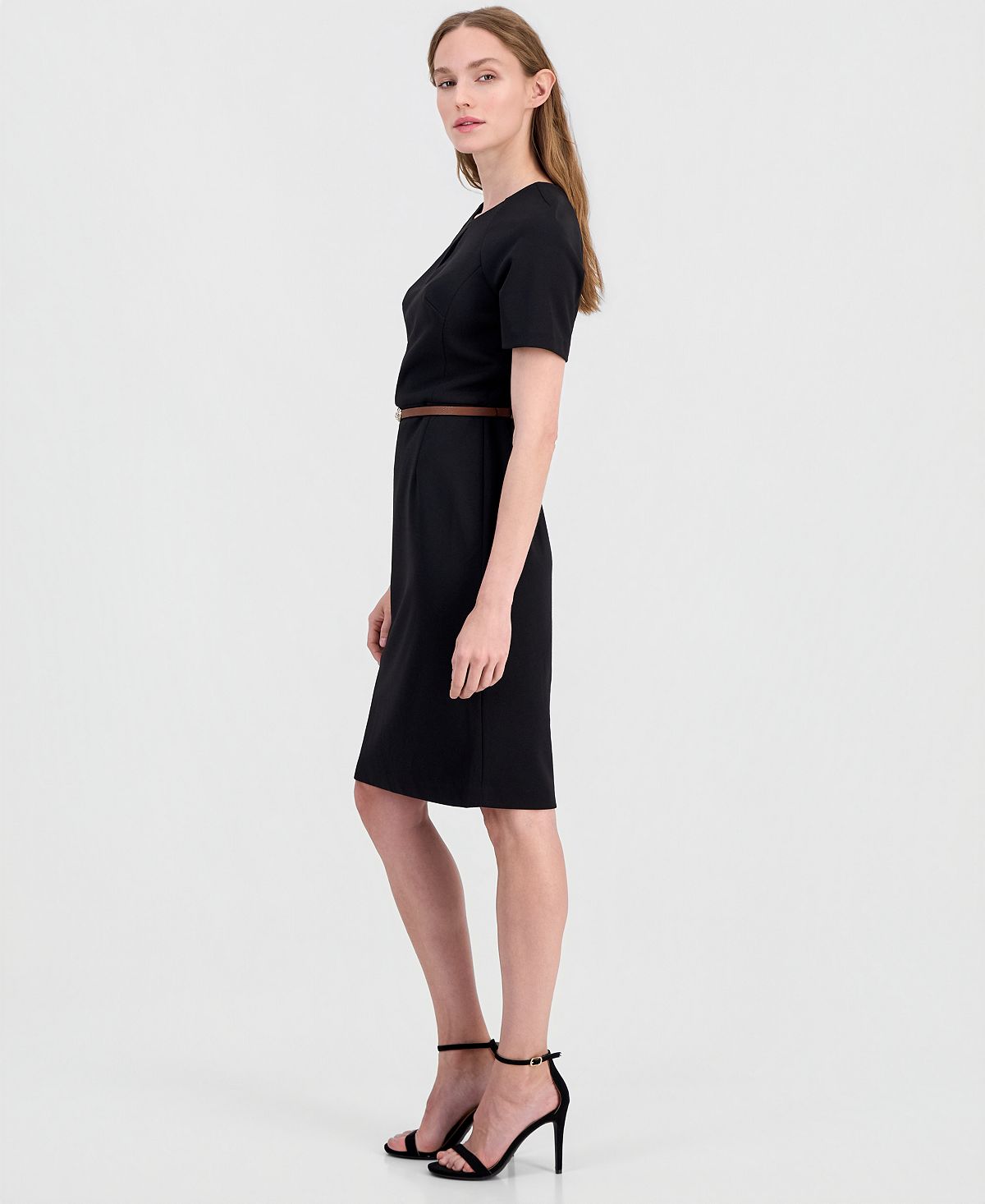 Anne Klein Women's Belted Scuba Crepe Sheath Dress view 3 — MAYCSS fashion products