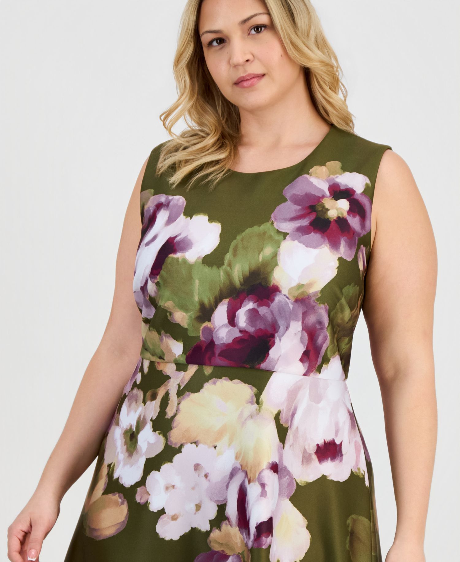 Plus-Size Printed Scuba A-Line Dress