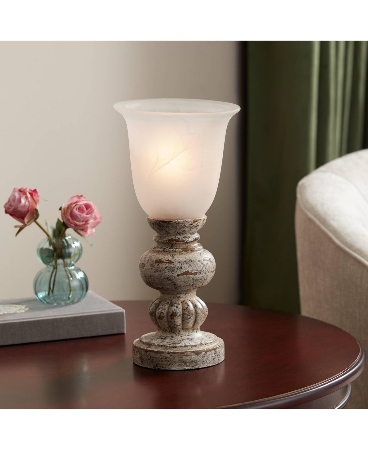 360 Lighting Florencia High Small Traditional Console Accent Table Lamp Brown Wood Finish Single Living Room Bedroom