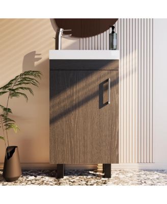  Freestanding Bathroom Vanity with Ceramic Sink, Modern Space-Saving Storage Cabinet for Small Bathrooms
