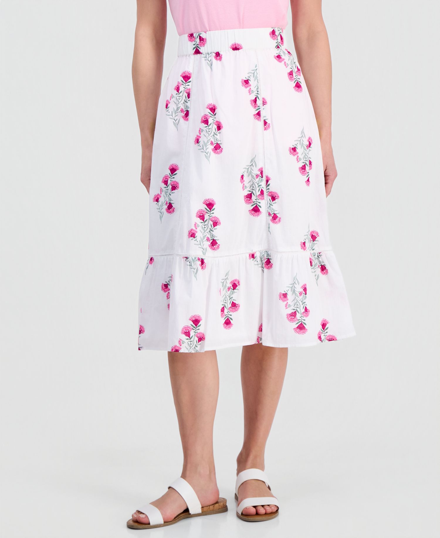 Petite Cotton Floral-Embroidered Midi Skirt