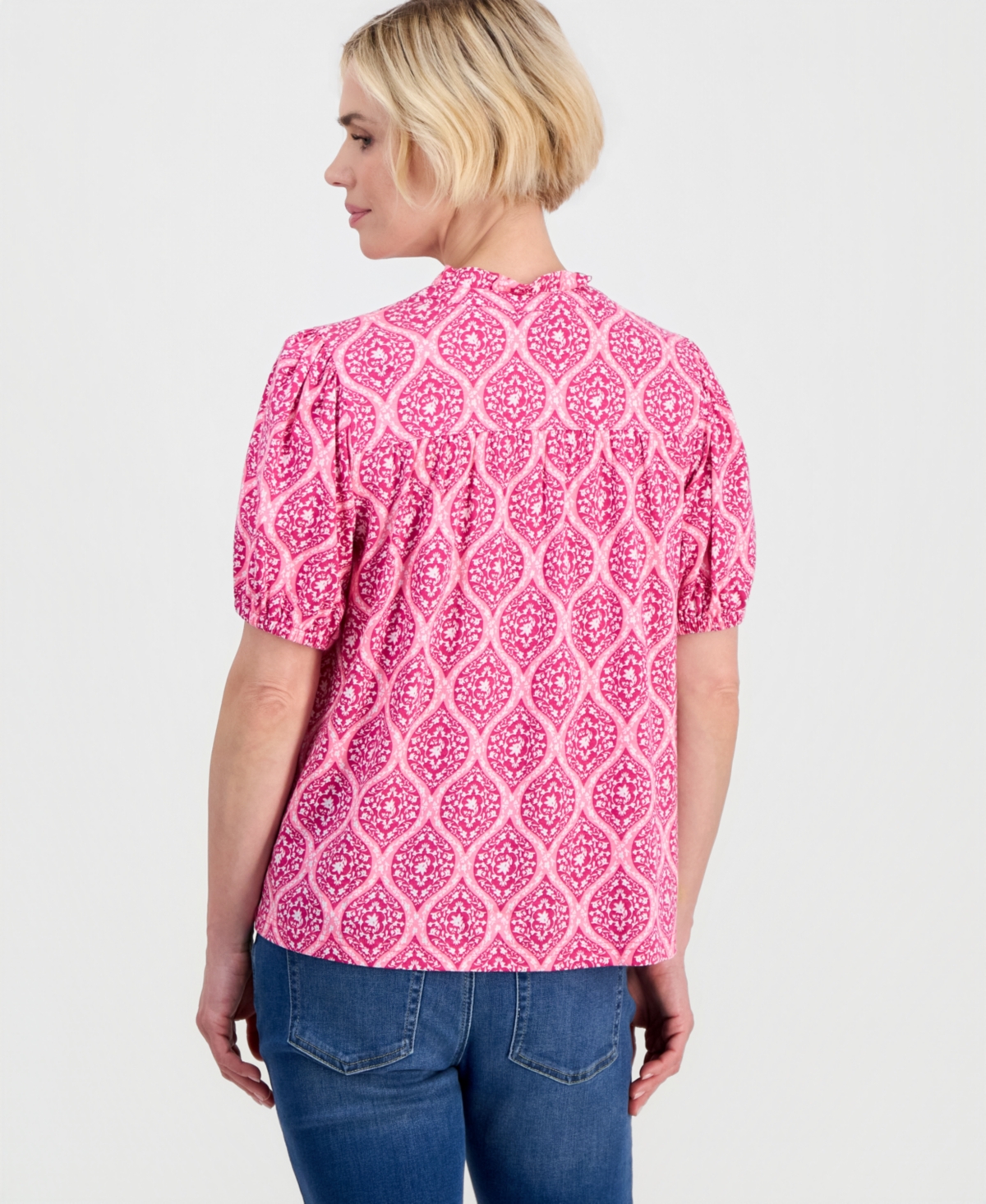 Style & Co Petite Printed Puff-Sleeve Button-Front Top, Macy's Exclusive