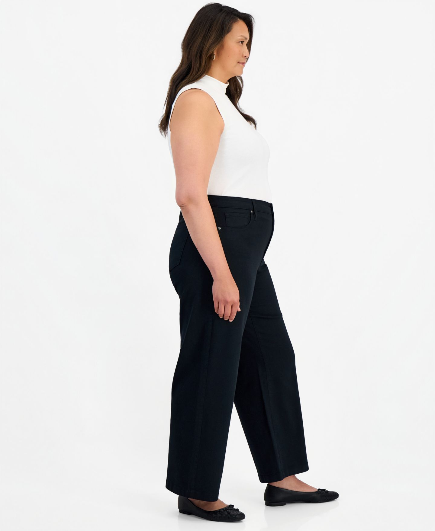 Женские брюки Style & Co High-Rise Wide-Leg Twill, цвет: Глубокий чёрный — фото 4