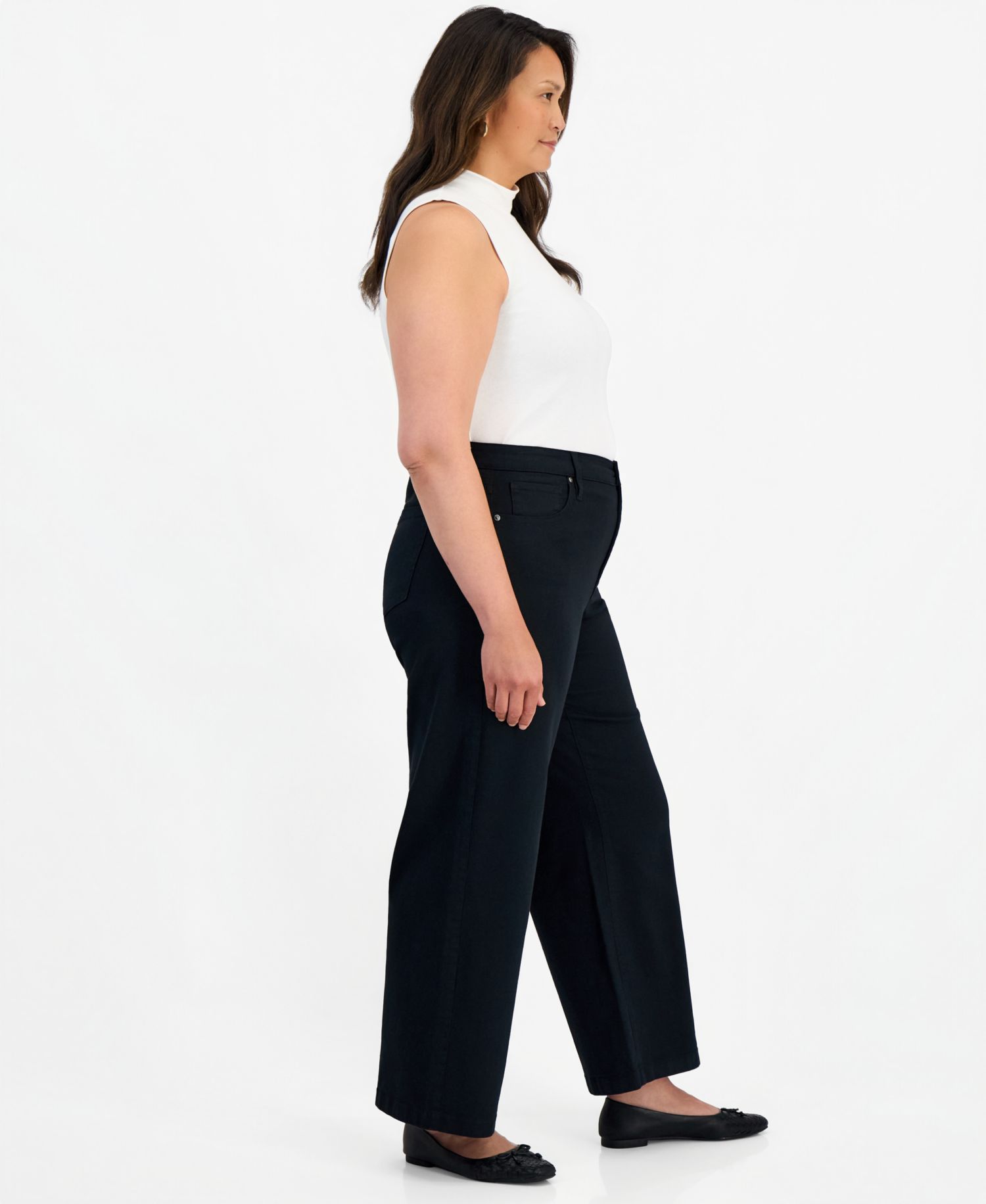 Petite High-Waist Wide-Leg Cotton-Blend Pants