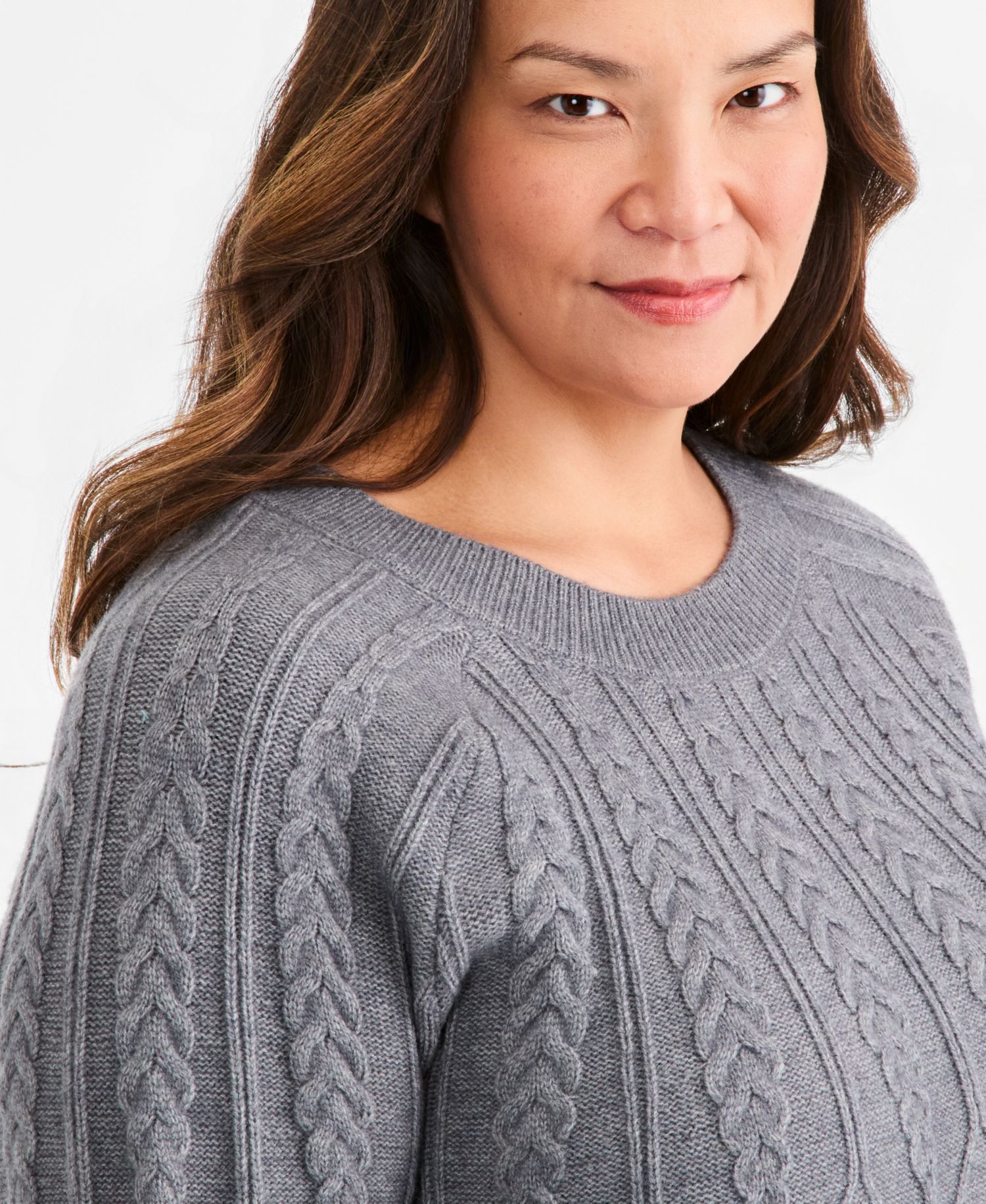 Plus Size Crewneck Cable-Knit Sweater