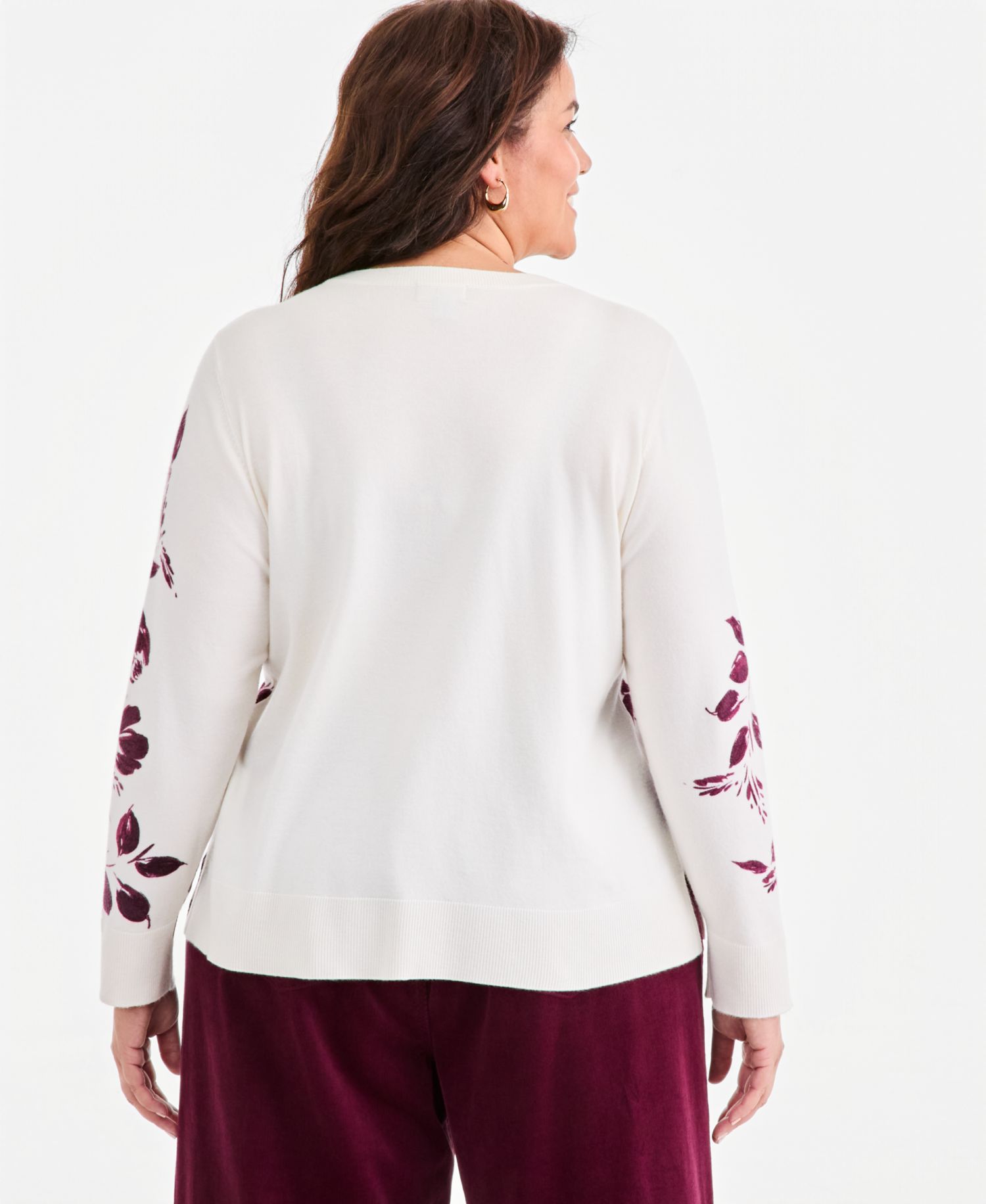 Plus Size Printed Crewneck Long-Sleeve Sweater
