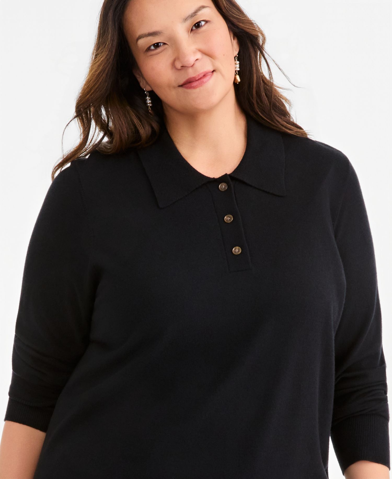 Plus Size Long-Sleeve Polo Sweater