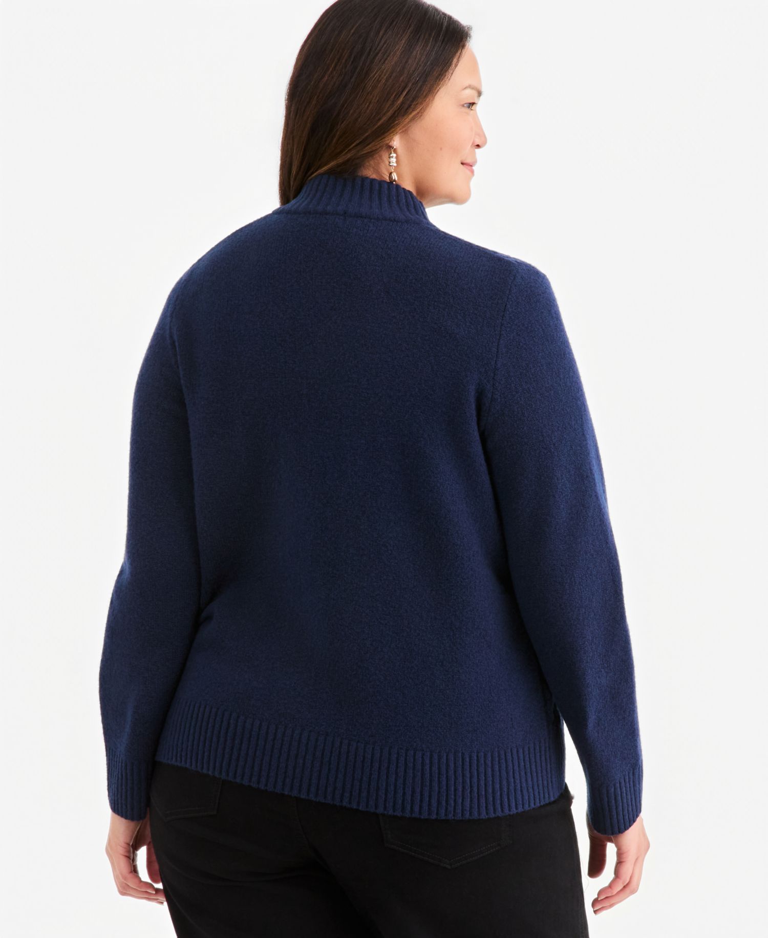 Plus Cable Split Mockneck Long-Sleeve Sweater