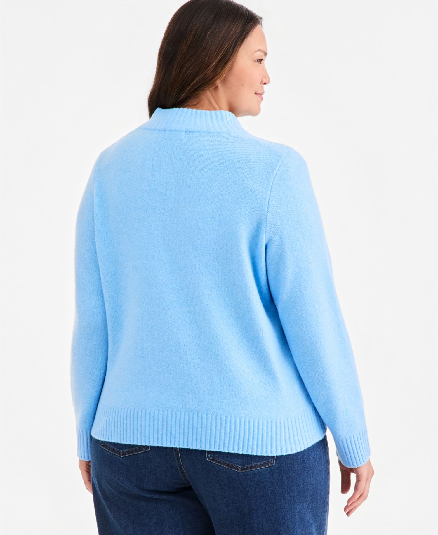 Plus Cable Split Mockneck Long-Sleeve Sweater