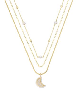 Cubic Zirconia Moon Shaker Pendant Trio Necklace Set