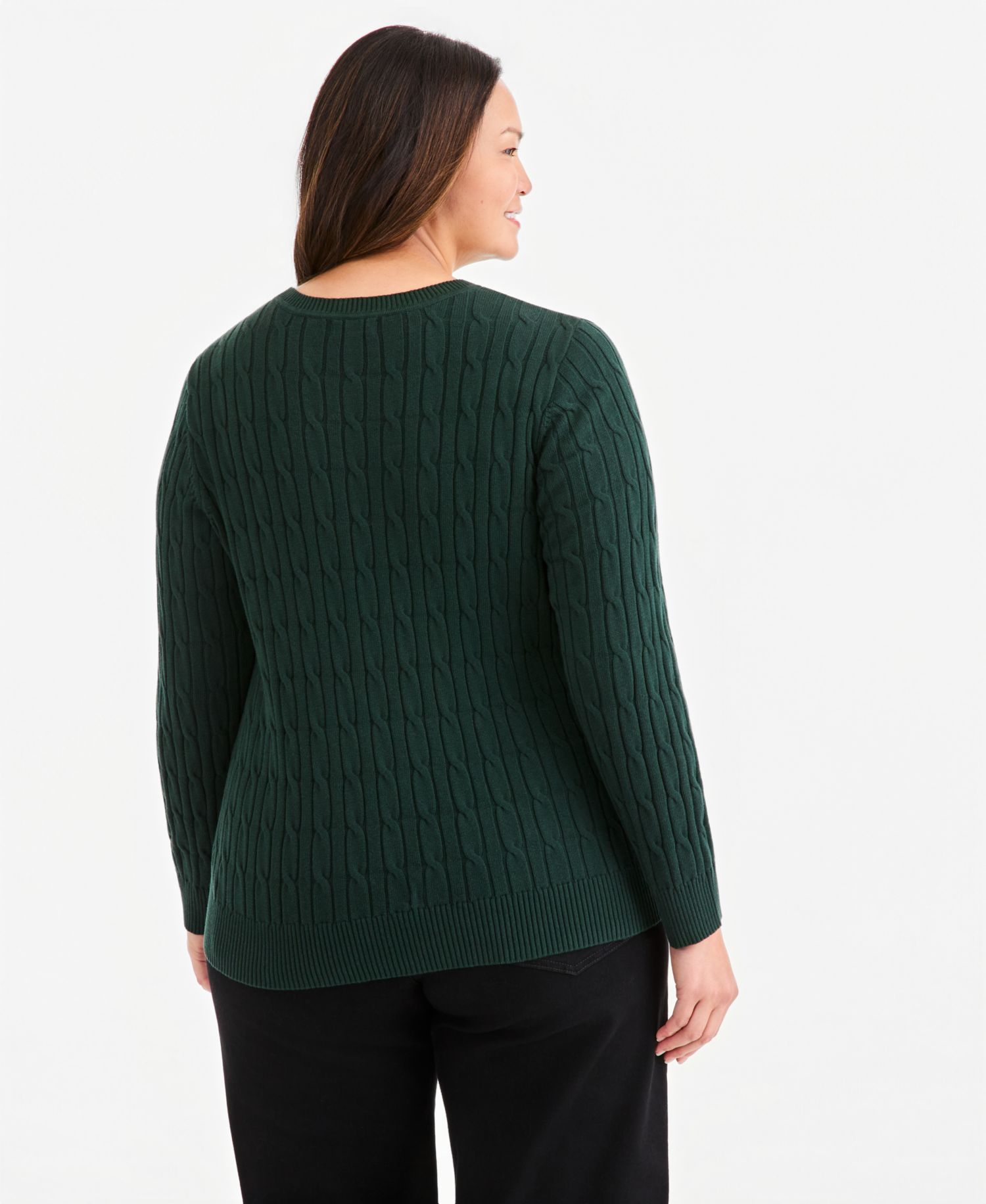 Petite Cotton Cable-Knit Crewneck Sweater