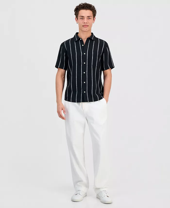 Men's Striped Linen Blend Short-Sleeve Shirt - thumbnail 2