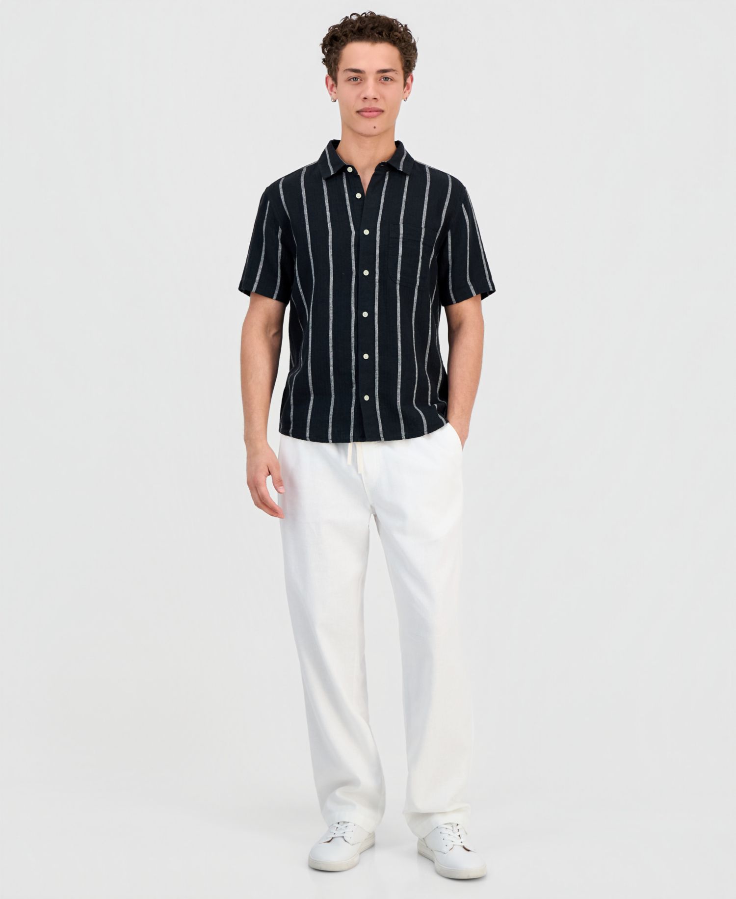 Men's Striped Linen Blend Short-Sleeve Shirt
