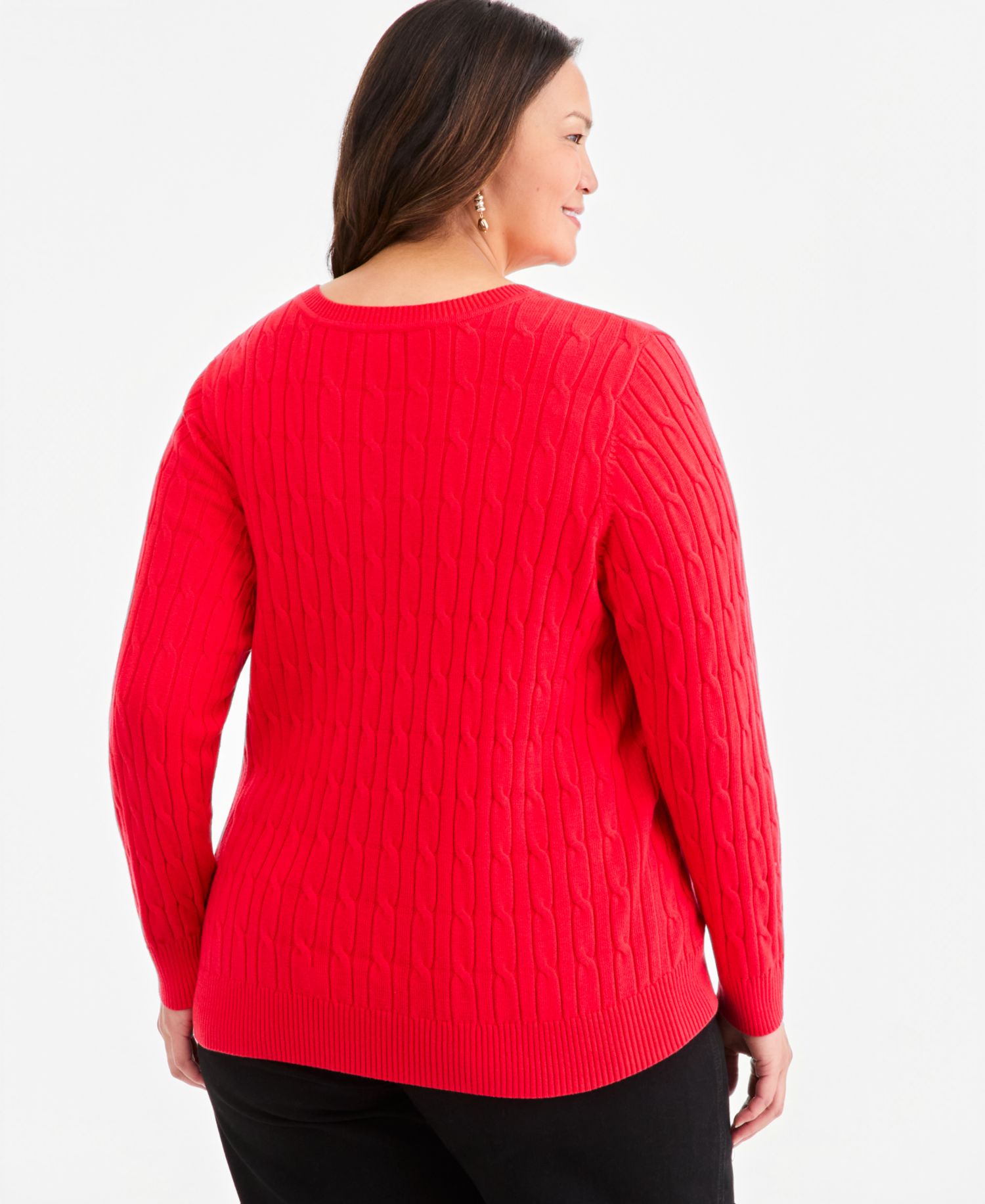 Petite Cotton Cable-Knit V-Neck Sweater