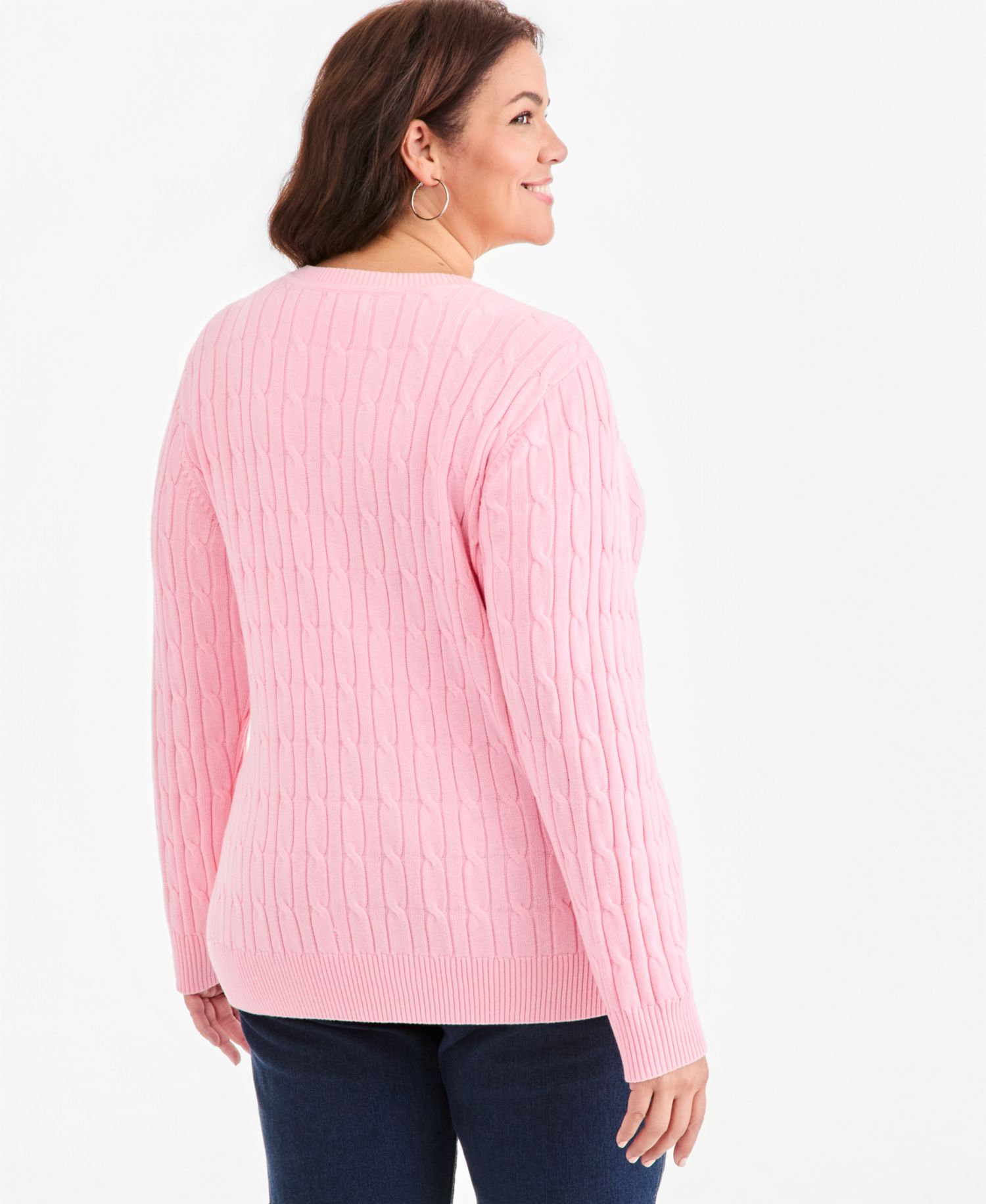 Petite Cotton Cable-Knit V-Neck Sweater